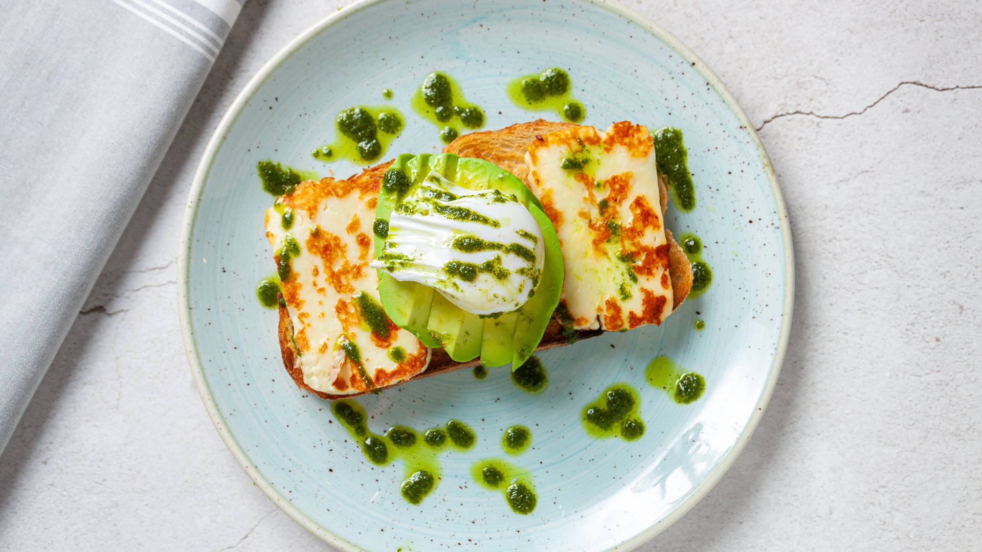 Good Avo — halloumi, avocado and poached egg on sourdough
