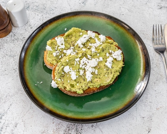 Smashed avocado, feta and chia toast