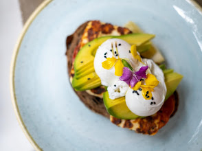 Poached eggs and smashed avocado